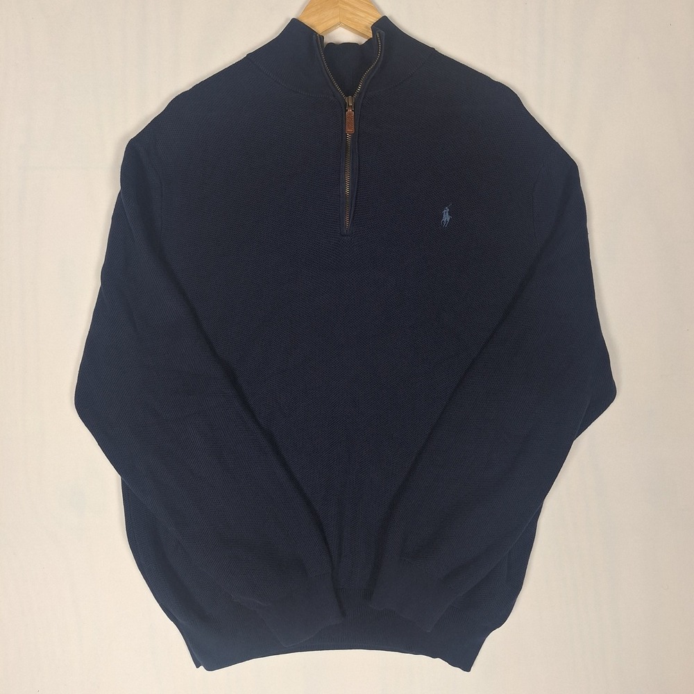 Polo Ralph Lauren Quarter Zip Pima Cotton Pullover Sweater Navy Blue XXL